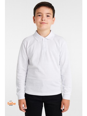 Trend Bebe Butik Beyaz Uzun Kollu Polo Yaka Okul Tişörtü – Erkek Çocuk Polo Yaka Uzun Kollu Sweatshirt