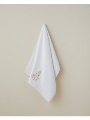 English Home Golden Pine Pamuk Nakışlı Yüz Havlusu 50x80 cm Beyaz