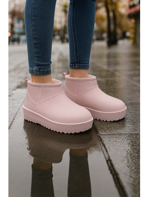 ModaFrato Kadın Yünlü Yağmur Çizmesi Su Geçirmez Kısa Bot Pudra Renkli Konforlu Tasarım