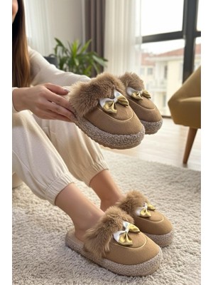 Oksit Romy Kurdela Kadın Ev Terliği Peluş Ev Terliği Ses Yapmaz Taban Sıcak Şık Kürklü Terlik