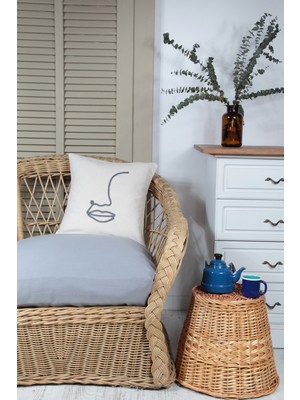 Bedinn Boho Kırlent Kılıfı Yüz Çizgi Sanatı Krem, Tek Çizgi Sanatı, Minimalist Çizim 45x45 Cm