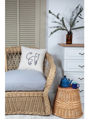 Bedinn Boho Kırlent Kılıfı Kedi Çizgi Sanatı Krem, Tek Çizgi Sanatı, Minimalist Çizim 45x45 Cm