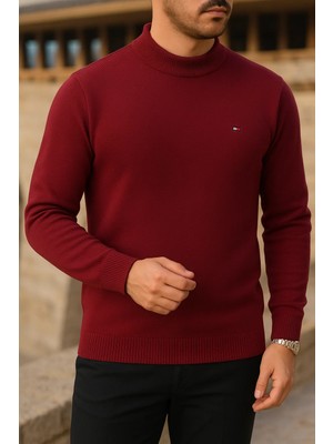 Comstar Erkek Slim Fit Yarım Balıkçı Yaka Bordo Kazak