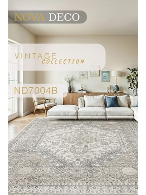 Nova Deco Vintage Koleksiyonu Eskitme Otantik Desenli Makinede Yıkanabilir Halı