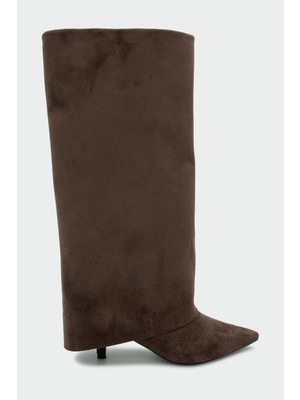 Laminta Jerry Acı Kahve Süet Tozluk Detaylı Kadın Çizme