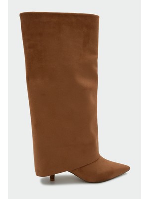 Laminta Jerry Tozluk Detaylı Kadın Çizme - Taba Süet