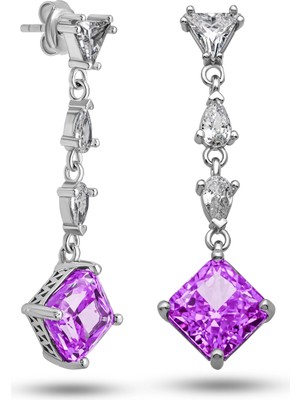 Stillove Gümüş Ice Cut Mor Zirkon Taşlı Işıltılı Kadın Küpe
