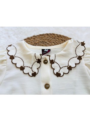 Lady Gold Nakışlı Yakalı Uzun Kollu Kız Çocuk 2’li Etekli Takım – Bluz ve Kemerli Etek Seti