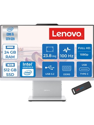 Lenovo Ideacentre Aıo 24IRH9 Intel Core I5-13420H 24GB Ddr5 512GB SSD Freedos UHD Graphics 23.8 Inç Fhd (1920X1080) IPS 100HZ 99% Srgb All In One Bilgisayar ICF0HN0054TRF07 + Zetta Flash Bellek