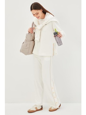 Allyco Yanları Çıtçıt Detaylı Bisiklet Yaka Regular Örme Sweatshirt