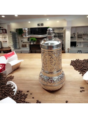 Bakır Center Şık Tasarımlı 11 cm Osmanlı Motifli Otantik El Yapımı Karabiber Tuz Pirinç Değirmeni Mini Öğütücü