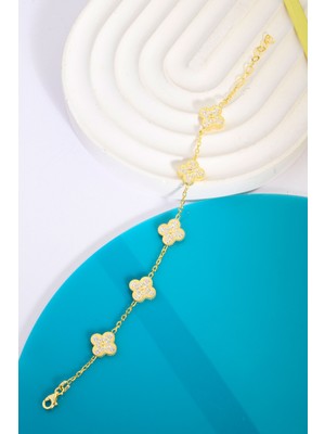 Innuendo 925 Ayar Gümüş Taşlı 5 Yoncalı Bileklik