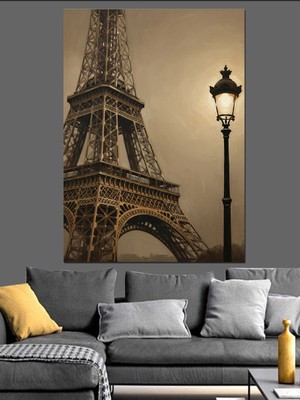 Tablomega Eyfel Kulesi Sokak Lambası Dekoratif Kanvas - Mdf Ahşap Tablo