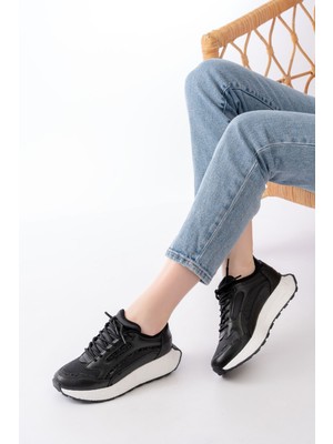 Zerenyus ZRİNF-307 Premium Siyah Bağcıklı Saten Taş Aksesuarlı Kadın Sneaker