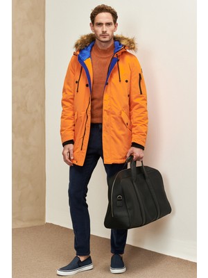 AC&Co / Altınyıldız Classics Erkek Turuncu Standart Fit Normal Kesim Kapüşonlu Kaban