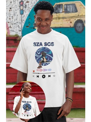 Fuddy Moda Unisex Sza Sos Track Baskılı Tişört, Oversize Sza R&b Temalı Bisiklet Yaka T-Shirt
