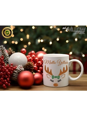 Willow Store Noel Sevimli Geyik 2 Temalı Porselen Kupa Bardak,yılbaşı,merry Christmas,hediyelik