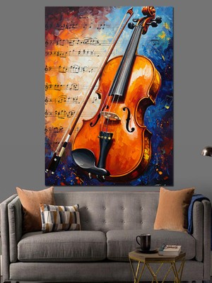 Tablomega Keman Müzik Aleti Kahverengi Dekoratif Kanvas - Mdf Ahşap Tablo
