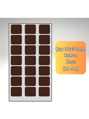 Almital Kaydırmaz Kahve Keçe (30X30MM 21 Adet) Kanepe Sehpa Sandalye Için Zemin Koruyucu