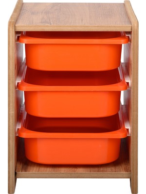 Bees Store 18MM Mdf Ceviz Çocuk Odası Dolabı, Turuncu Çekmeceli 3’lü Düzenleyici Ünitesi 35X45X60