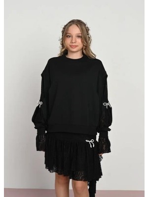 Loco Loco Kolları Güpürlü Sweat - Siyah