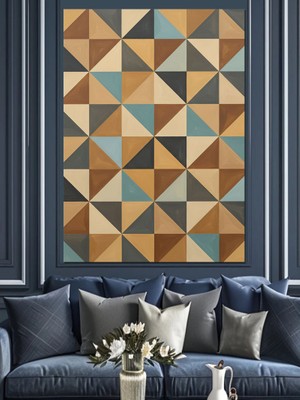 Tablomega Geometrik Desen Soyut Çizim Dekoratif Kanvas - Mdf Ahşap Tablo