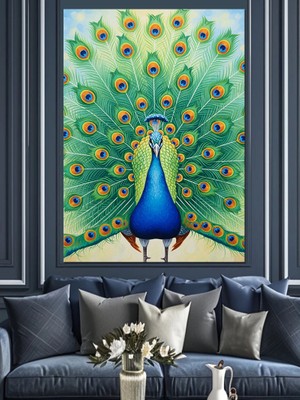 Karizma Tablo Yeşil Tavus Kuşu Zarif Kuş Dekoratif Kanvas - Mdf Ahşap Tablo