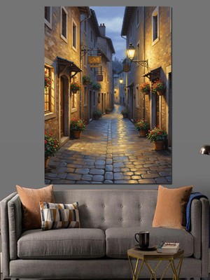 Karizma Tablo Avrupa Sokağı Taş Kaldırımlar Dekoratif Kanvas - Mdf Ahşap Tablo