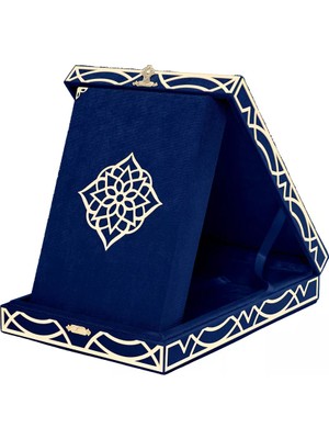 Hayrat Neşriyat Kadife Kutulu Kur'an-ı Kerim (Hafız Boy, Pleksili Desen, Lacivert)