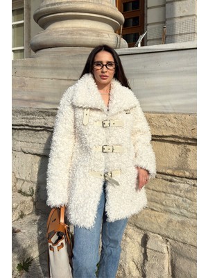 Magarde Virela Kemer Detay Kıvırcık Tülü Kaban- Ekru