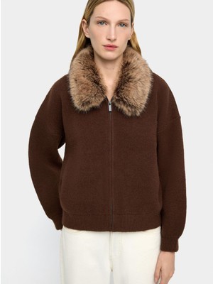 Parfois Suni Kürk Yakalı Örme Hırka