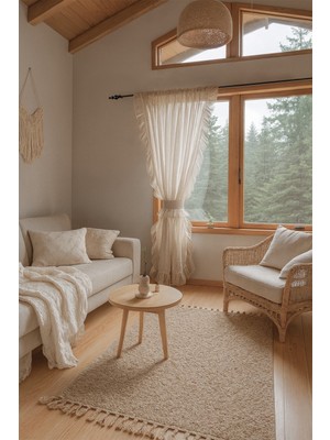 Cotton Maison Fırfırlı Tül Perde Tek Kanat Romantik Volanlı Bağlamalı