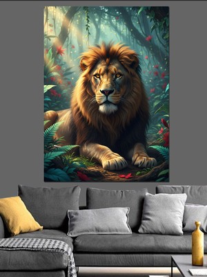 Karizma Tablo Aslan Kral Vahşi Orman Dekoratif Kanvas - Mdf Ahşap Tablo