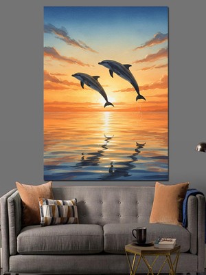 Tablomega Yunuslar Denizde Zıplıyor Dekoratif Kanvas - Mdf Ahşap Tablo