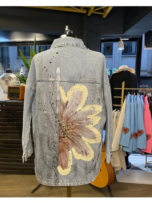 Kamera Fashion Kadın Taşlı Işlemeli Renkli Uzun Kollu Pamuk Kot Ceket