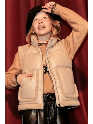 Mayoral Kürk Detaylı Kız Yelek - Bej