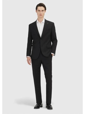 Ramsey Siyah Çizgili Zeroweight Slim Fit Yün Karışımlı Takım Elbise