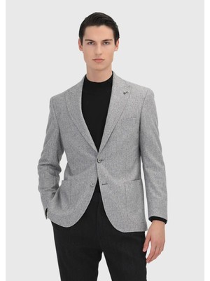 Ramsey Gri Çizgili Shirt Shoulder Slim Fit Yün Karışımlı Ceket