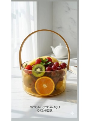 Borosilikat Cam Bambu Saplı Meyve Sepeti Çok Amaçlı Dekoratif Sepet 1800 ml