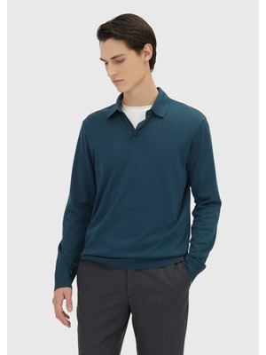 Ramsey Petrol Polo Yaka Düz Sweatshırt