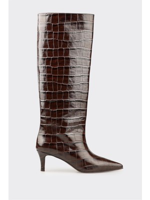 Elle Kahve Deri Kadın Çizme