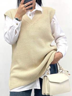 Nisum Moda V Yaka Triko Yırtmaçlı Süveter