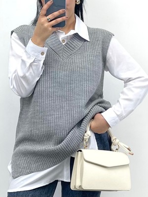 Nisum Moda V Yaka Triko Yırtmaçlı Süveter