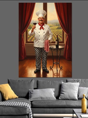 Tablomega Üzüm Bağı Şarap ve Aşçı Dekoratif Kanvas - Mdf Ahşap Tablo