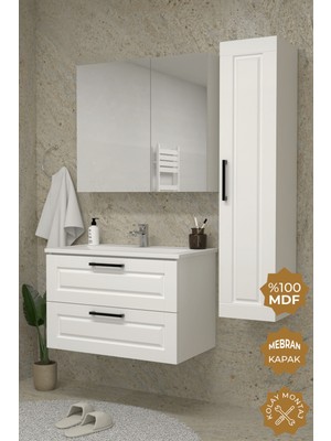 Teta Home Savora 65 cm Mdf Gövde Membran Kapak Banyo Dolabı Seti + Boy Dolabı