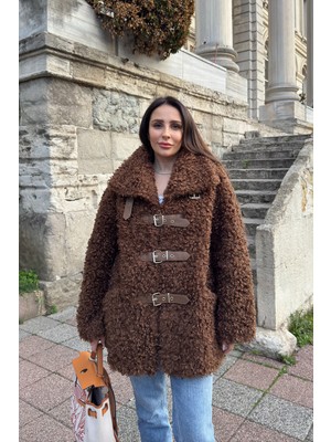 Magarde Virela Kemer Detay Kıvırcık Tülü Kaban- Kahverengi