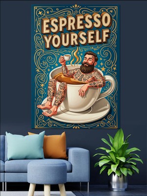 Artmeg Espresso Kendini Şımart Sloganı Dekoratif Kanvas - Mdf Ahşap Tablo