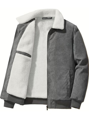 Ghassy Co. Erkek Peluş Astarlı Gömlek Yaka Tam Fermuar Rüzgar Geçirmez Kadife Mont