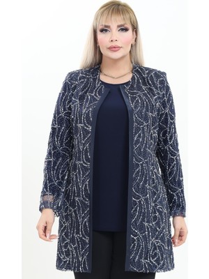 Ladies First Büyük Beden 4021 Lacivert Ceket+Bluz Takım