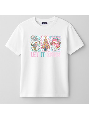 Mixxi Fashion Let It Snow Baskılı Yılbaşı Yeni Yıl Konsept Kısa Kollu  Kız Çocuk Tişört (4-13 Yaş)